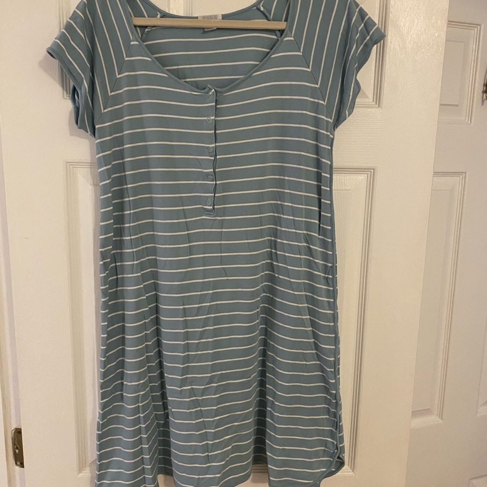LAKE Women's MATERNITY Blue Stripe Henley Nightshirt